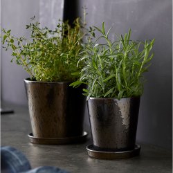 Bitz Urtepotteskjuler Med Underskl - 14 cm. - Sort/Bronze