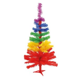 Kunstigt Juletr m. Metalfod 180 cm. - Regnbue