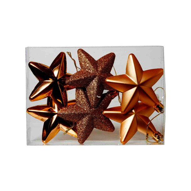 Stjerne Ornamenter 6 stk - 12 cm - Kobber