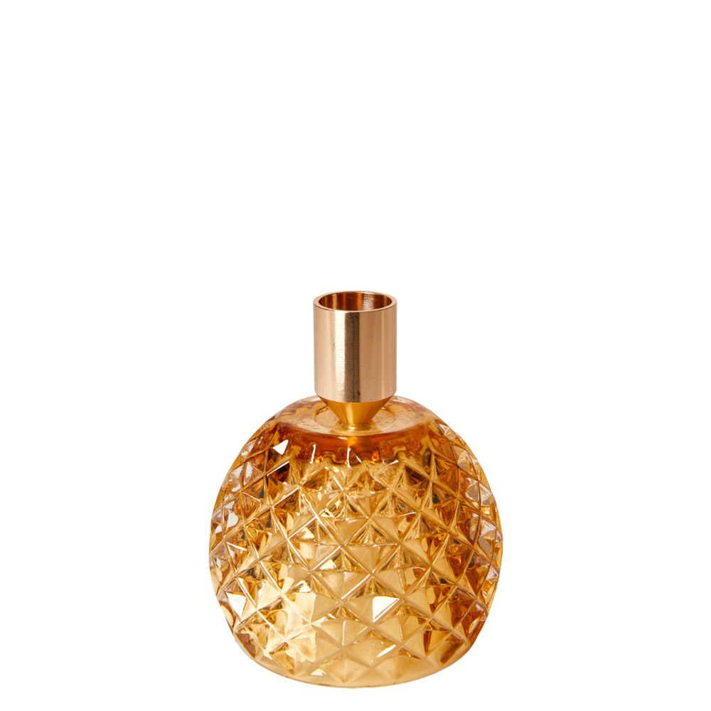 Lysestage Med Mønster Til Stagelys - 10x7 cm - Guld Glas