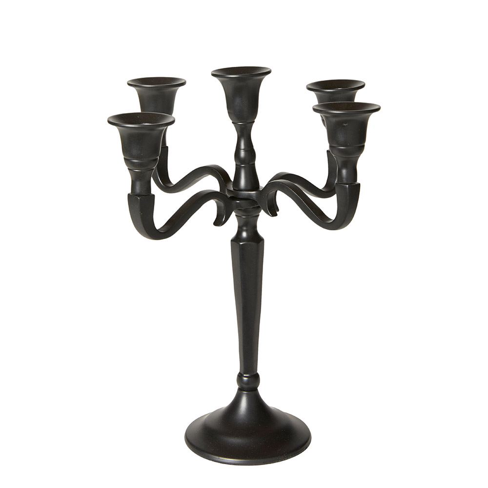 Lysestage Med 5 Arme - 27 cm - Sort
