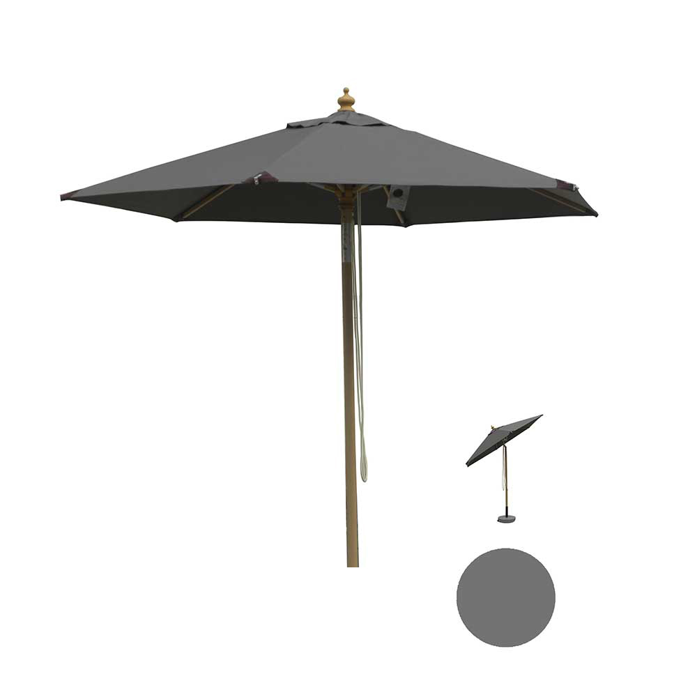 Hoffmann Cannes Olefin Parasol - Bøg - Ø2,5 m. Grå