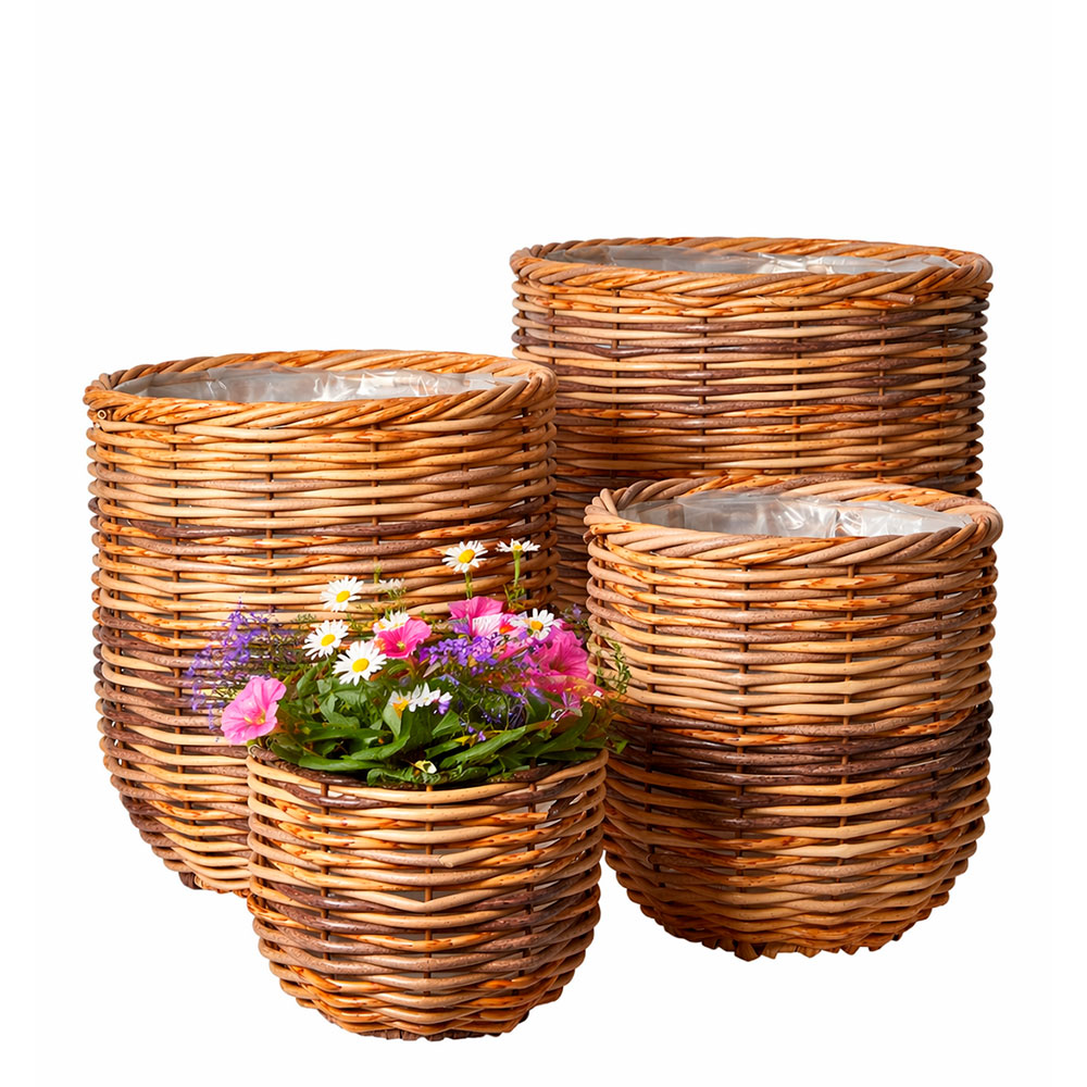 Plantekurv Polyrattan - Sæt af 4 - Natur