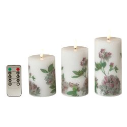 Dacore LED Bloklys 7,5 cm. - 3 stk + Fjernbetjening - Hortensia