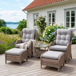 Fan� Lounges�t - Loungestole m. skamler + Bord - Cappuccino
