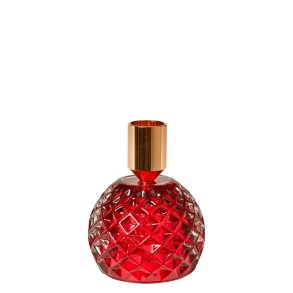 Lysestage Med Mnster Til Stagelys - 10x7 cm - Rd Glas