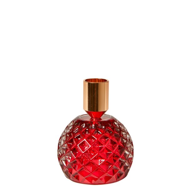 Lysestage Med Mnster Til Stagelys - 10x7 cm - Rd Glas