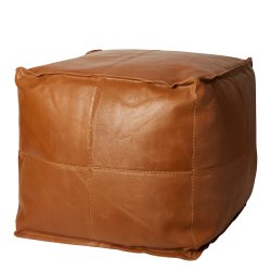 Kvadratisk Lderpuf 50x50 cm. - Cognac