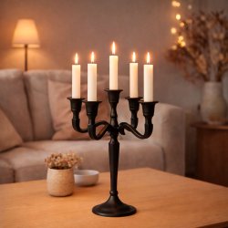 Lysestage Med 5 Arme - 27 cm - Sort