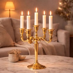 Lysestage Med 5 Arme - 27 cm - Guld