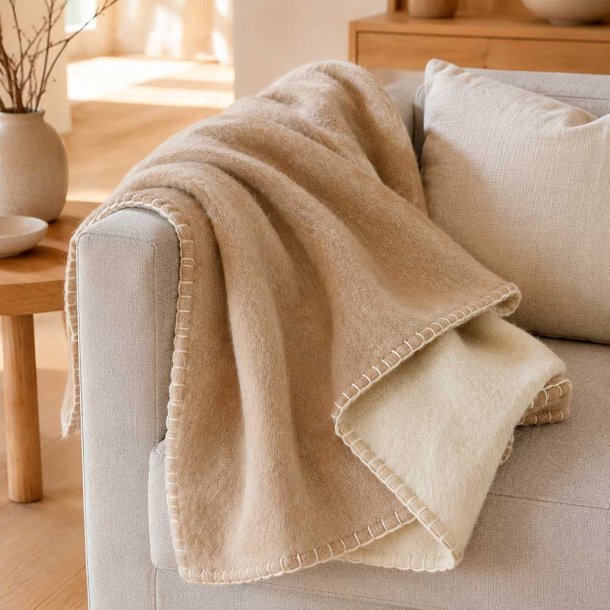 Uldplaid - 125 x 150 cm. - Beige/Natur