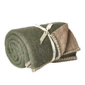 Uldplaid 125 x 150 cm. - Gr/Oliven