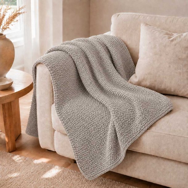 Plaid Perlestrik 125 x 150 cm. - Lys Gr�