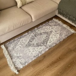 Gulvtppe Vintage m. Frynser - Lys Gr