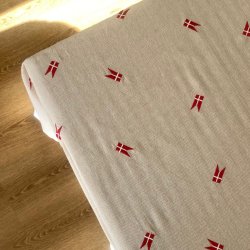 Bomuld Dug - Natur m. Broderede Flag