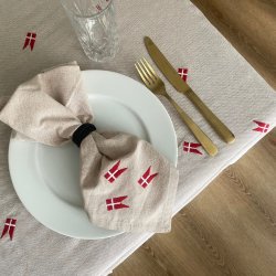 Bomuld Dug - Natur m. Broderede Flag