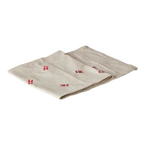 Bomuld Bordlber - Natur m. Broderede Flag - 30 x 180 cm.