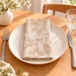Bomuld Mundserviet Jacquard Blomster - Sand - 4 stk.