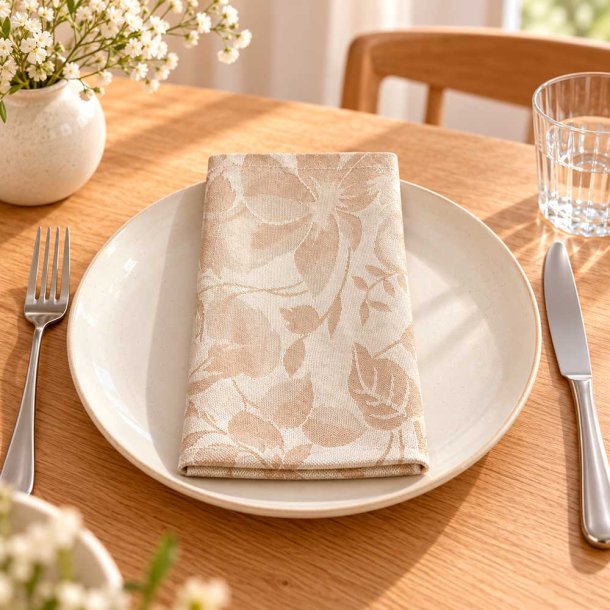 Bomuld Mundserviet Jacquard Blomster - Sand - 4 stk.