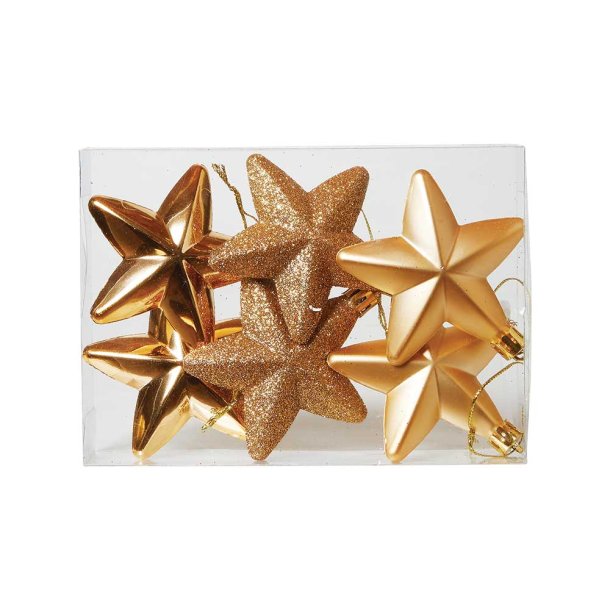 Stjerne Ornamenter 6 stk - 12 cm - Guld