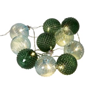 Batteridrevet LED Guirlande m. Kugler - 1,6M - Grn