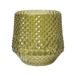 Lysestage Med Mnster Til Fyrfadslys 3 Pak - 10x7 cm - Grn Glas