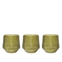 Lysestage Med Mnster Til Fyrfadslys 3 Pak - 10x7 cm - Grn Glas