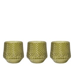 Lysestage Med Mnster Til Fyrfadslys 3 Pak - 10x7 cm - Grn Glas