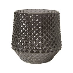 Lysestage Med Mnster Til Fyrfadslys 3 Pak - 10x7 cm - Mrkegr Glas