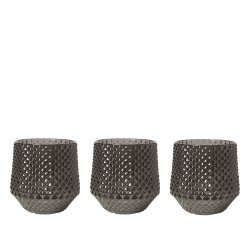 Lysestage Med Mnster Til Fyrfadslys 3 Pak - 10x7 cm - Mrkegr Glas