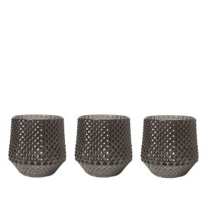 Lysestage Med Mnster Til Fyrfadslys 3 Pak - 10x7 cm - Mrkegr Glas