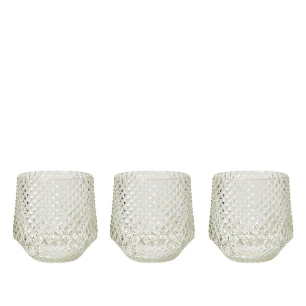 Lysestage Med Mnster Til Fyrfadslys 3 Pak - 10x7 cm - Klar Glas