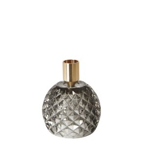 Lysestage Med Mnster Til Stagelys - 10x7 cm - Gr Glas