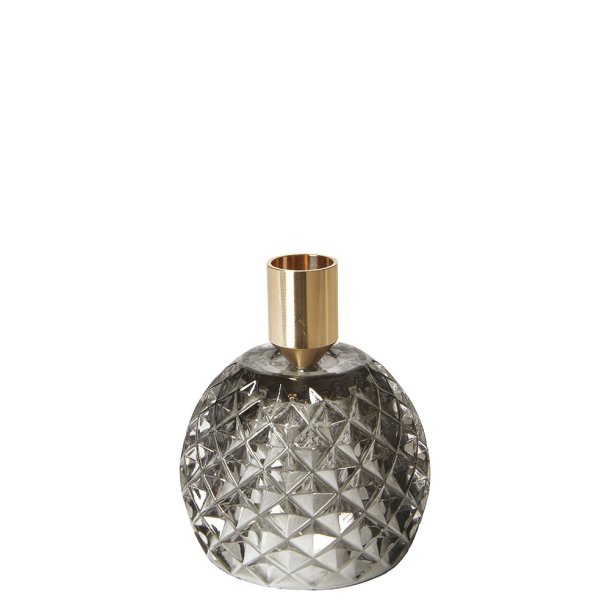 Lysestage Med Mnster Til Stagelys - 10x7 cm - Gr Glas