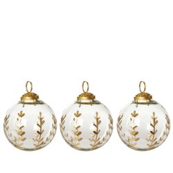 Julekugle Antik m. Guldmotiv - 3 stk. - Klar Glas