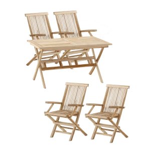 Dacore Jepara Teak Haves�t - Foldestole Med Arml�n + 120 x 70 cm. Havebord