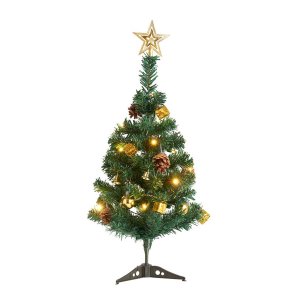 Juletr m. 15 LED Lyskde & Pynt - 70 cm. - Guld