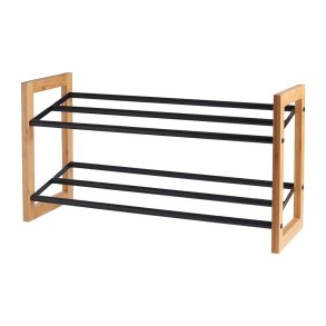 Skoreol m. 2 Hylder - Metal/Bambus - Sort