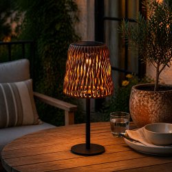 Flettet Solcelle Lampe "Elly" m. P�re - 30,5 cm - M�rk Brun