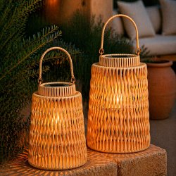 Flettet Solcelle Lanterne "Elly" m. P�re - 25,5 cm - Natur