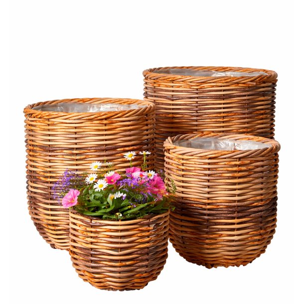 Plantekurv Polyrattan - S�t af 4 - Natur