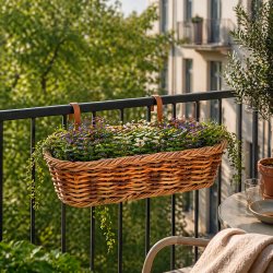  Altankasse Oval Polyrattan m. B�jler - 41 cm. - Natur