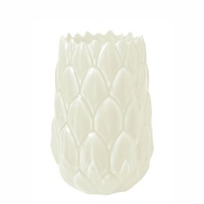 H�ndlavet Keramik Vase Med Blade - 25 cm. - Glaseret Hvid