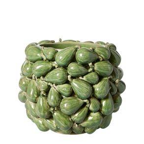 Hndlavet Keramik Urtepotteskjuler Med Figner  - 21x17 cm. - Grn