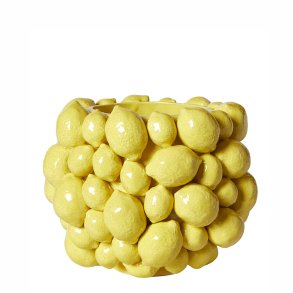 Hndlavet Keramik Urtepotteskjuler Med Citroner - 18x15 cm. - Gul