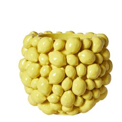 H�ndlavet Keramik Urtepotteskjuler Med Citroner - 23x19 cm. - Gul