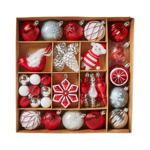 Juletrspynt Mix - 45 stk. - Rd/Hvid