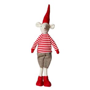 Julemus Dreng m. Nissehue - 40 cm. - Gr/Rd/Hvid