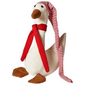 Juleand m. Nissehue & Trklde - 45 cm. - Sand/Rd/Hvid