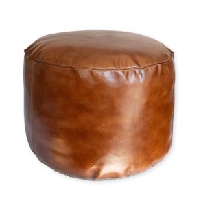 Rund Lderpuf 50 cm. - Cognac